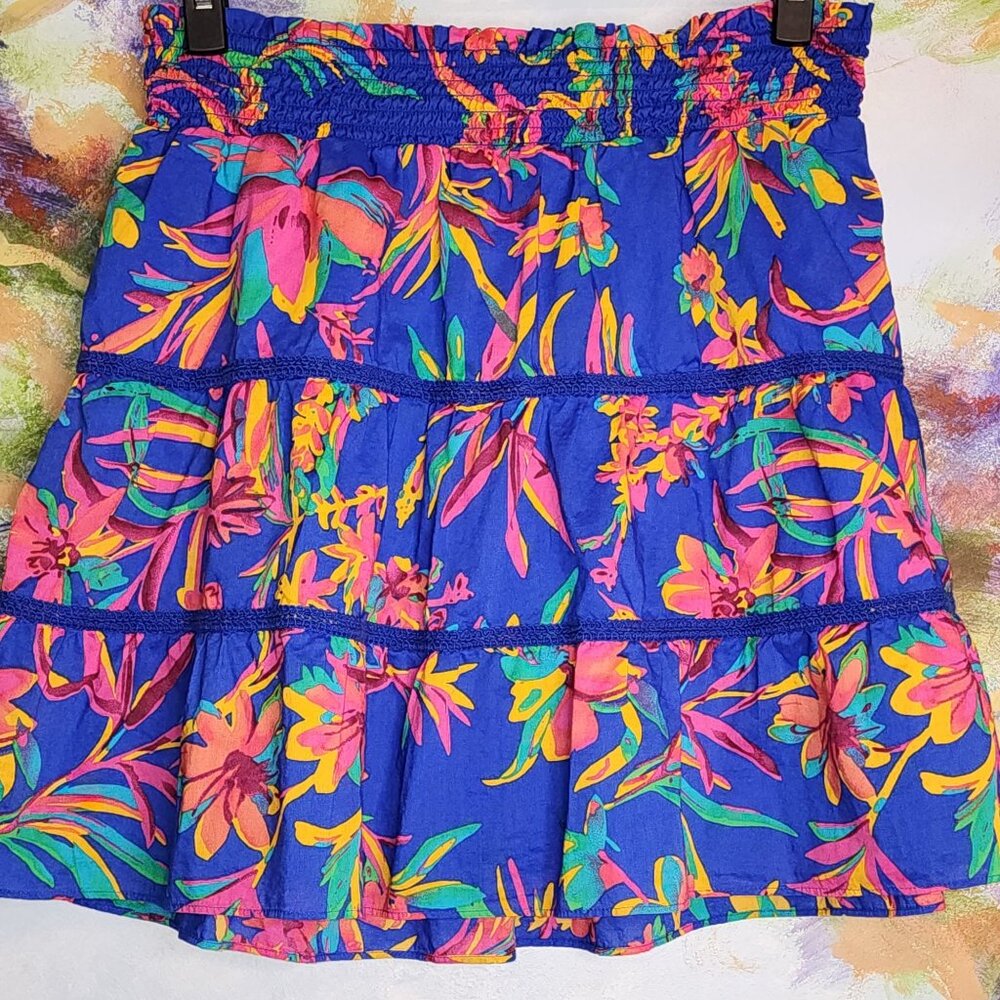 J.Crew Women's Floral Ruffle Mini Skirt Blue Multicolor Size M